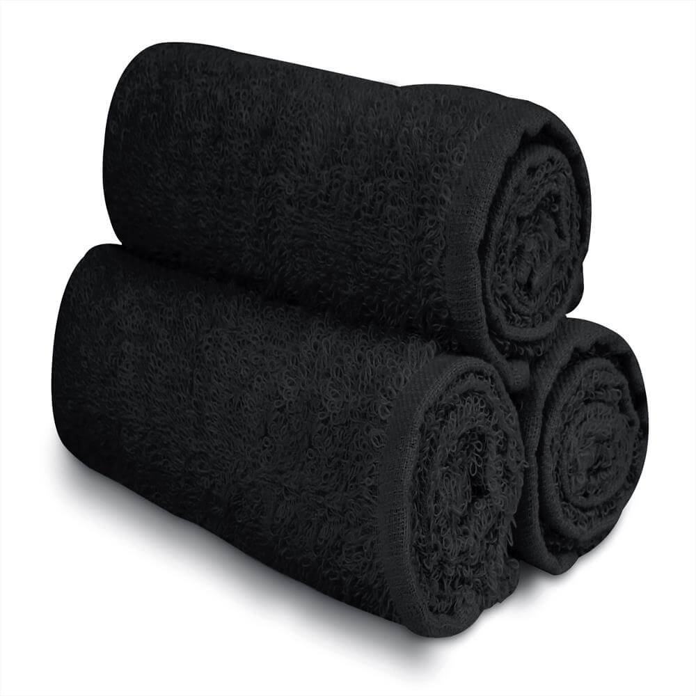 ECOEXISTENCE Black SOLID Super Soft Organic COTTON Loops 2 Pck Hand Towels  16x28